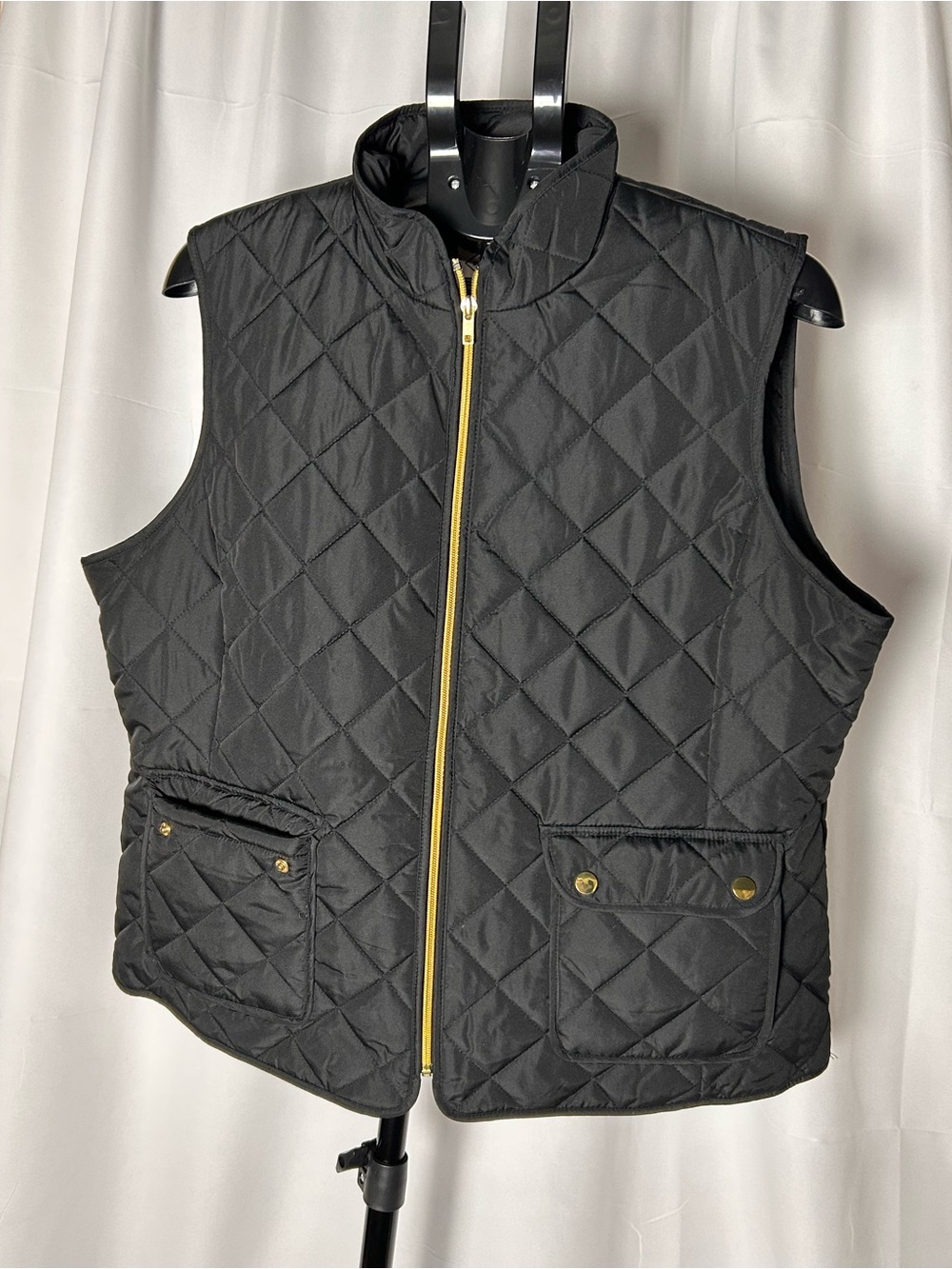 St. John's Bay Black Quilted Vest with Gold Hardware